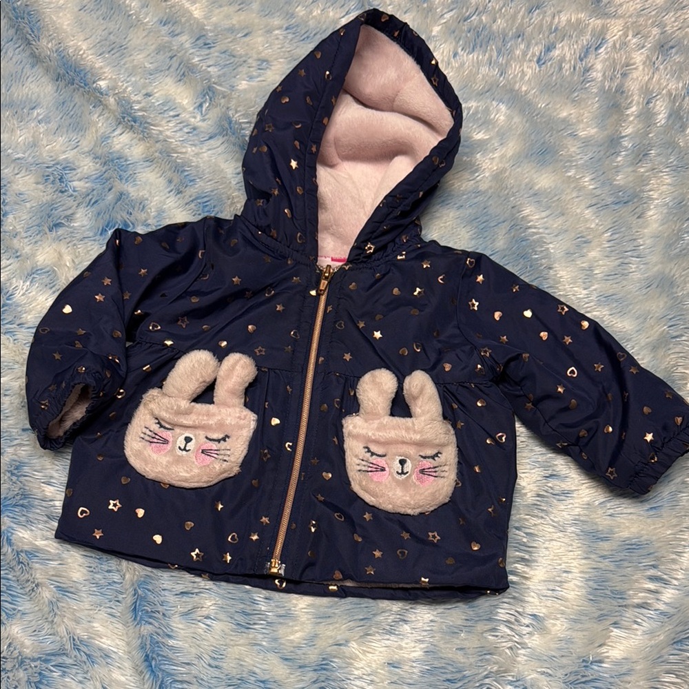 Penelope Mack Navy Jacket with Bunny Pockets and Stars/Hearts Rosegold Accents